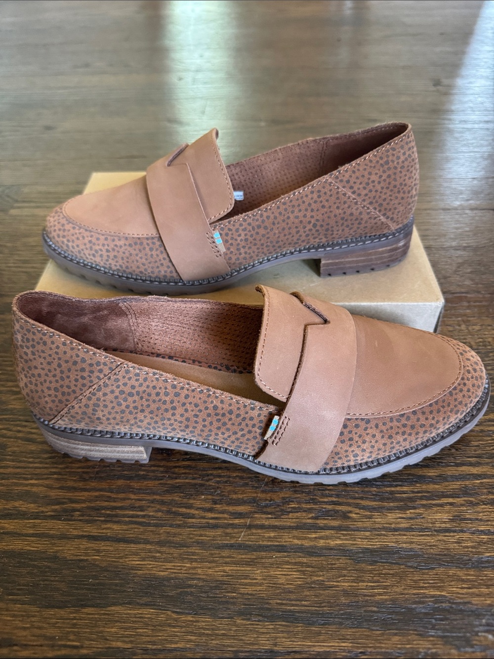 TOMS "Mallory" Suede Loafers in Tan Cheetah Print
